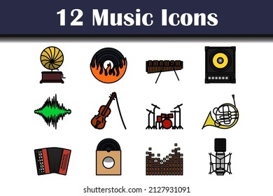 Music Icon Set. Editable Bold Outline With Color Fill Design. Vector Illustration.