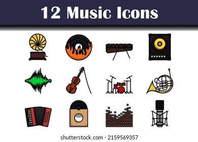 Music Icon Set. Editable Bold Outline With Color Fill Design. Vector Illustration.