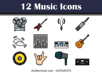 Music Icon Set. Editable Bold Outline With Color Fill Design. Vector Illustration.