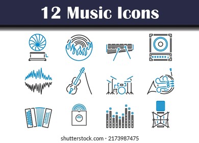 Music Icon Set. Editable Bold Outline With Color Fill Design. Vector Illustration.