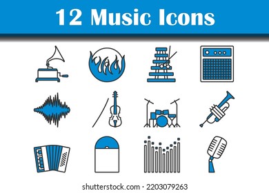 Conjunto de iconos de música. Contorno de negrita editable con diseño de relleno de color. Ilustración vectorial.