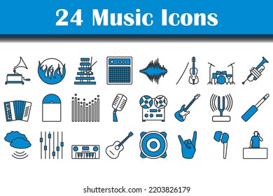 Conjunto de iconos de música. Contorno de negrita editable con diseño de relleno de color. Ilustración vectorial.