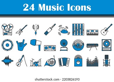 Music Icon Set. Editable Bold Outline With Color Fill Design. Vector Illustration.