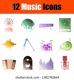 Music Icon Set. Flat Color Ladder Design. Vector Illustration.