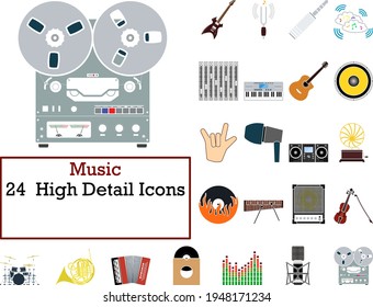 Music Icon Set. Flat Design. Fully editable vector illustration. Text expanded.