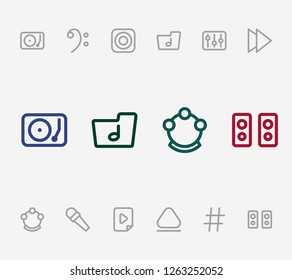 Music icon set and forward with music file, microphone and settings. Song dossier related music icon vector for web UI logo design.