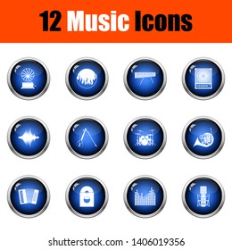 Music Icon Set. Glossy Button Design. Vector Illustration.