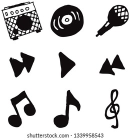 Music icon set. Hand drawn vector illustration