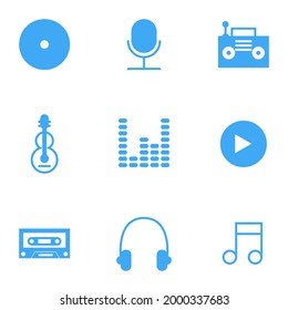Music icon set. icons such as CD, microphone, radio and others with a white background.