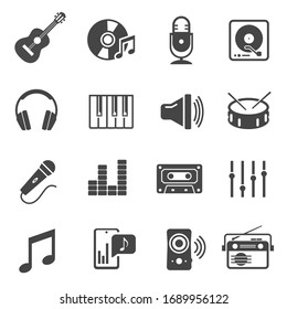 Music icon set, instrumental sounds and harmony. Classical creative melody symbol. Vector music illustration on white background