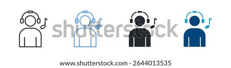Music Icon Set Multiple Style. Design In Outline, Blue, Glyph, Dual Tone