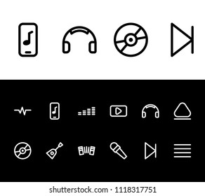 Music icon set and next with storage, note lines and loud. Play related music icon vector for web UI logo design.