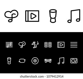 Music icon set and note lines with fm, melody and cloud music. Harmonica related music icon vector for web UI logo design.