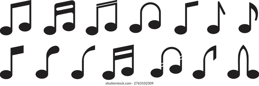 Music icon set. Music notes icon. Musical key signs. Music note or eight note flat icon. 