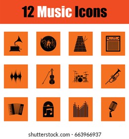 Music icon set. Orange design. Vector illustration.