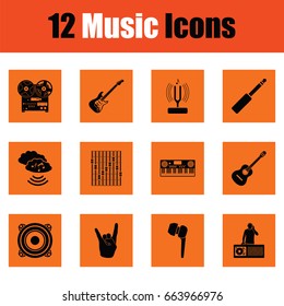 Music icon set. Orange design. Vector illustration.