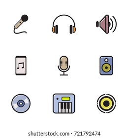 Music Icon Set Outline Flat Design