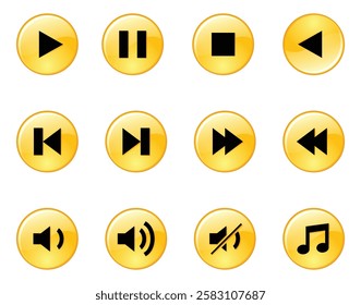  music icon set. Set of play and pause buttons icons. Play button. Video audio player. Play button icon set.映像や音楽再生の操作ボタンアイコンのセット. vector illustrations.