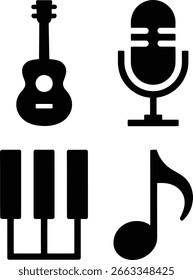 Conjunto de iconos de música Ilustración vectorial de silueta. Vector de Elementos de música
