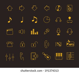 music icon set - Simple yellow line