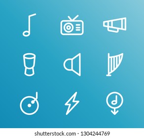 Music icon set and sound with bullhorn, vinyl and tuner. Harp related music icon vector for web UI logo design.