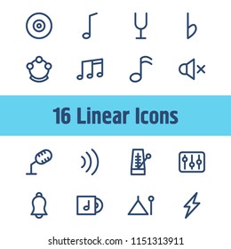 Music icon set and sound off with volume, metronome and song disk. Tune related music icon vector for web UI logo design.