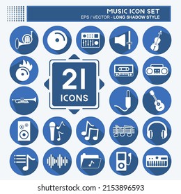 Music Icon Set. suitable for education symbol. long shadow style. simple design editable. design template vector. simple symbol illustration