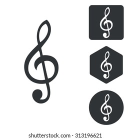 Music icon set, treble clef, monochrome, isolated on white