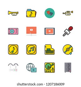 music icon set. vector set about trumpet, drama, music folder icon and music folder icons set.