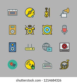 music icon set. vector set about streaming, router, phonograph and compact disc icons set.