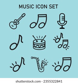 Musiksymbol-Set Vektorgrafik-Kopfhörer Mikrofon für schwarze Linie dj 