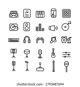 Icono musical conjunto de línea vectorial para sitio web, aplicación móvil, presentación, medios sociales. Adecuado para la interfaz de usuario y la experiencia del usuario.