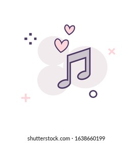 music icon and symbol with love icon,for valentine day celebration, thin line style, vector