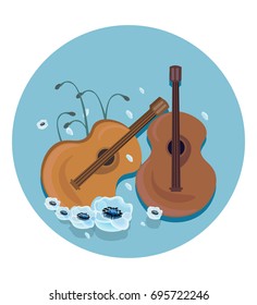 Music icon template Vector background.. Guitar with wings, stereo, record Studio sounds