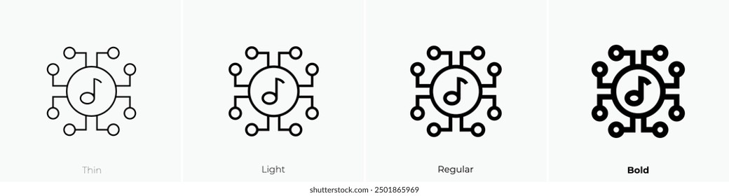 music icon. Thin, Light Regular And Bold style design isolated on white background
