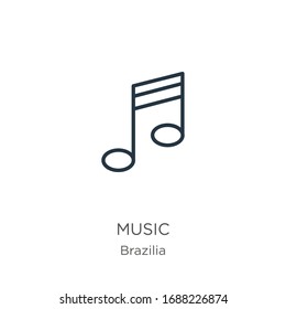 Music icon. Thin linear music outline icon isolated on white background from brazilia collection. Line vector sign, symbol for web and mobile
