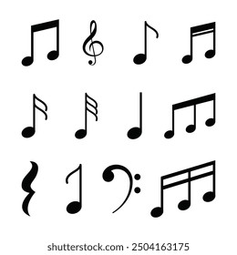 Conjunto de Vectores de iconos de música en negro, diseño de Vectores de música planos editables.