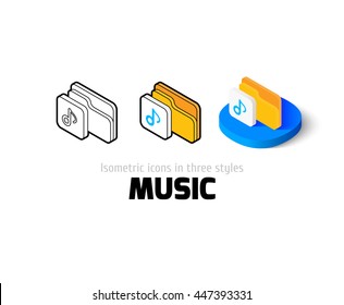 Music icon, vector symbol in flat, outline and isometric style