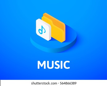 Music icon, vector symbol in flat isometric style isolated on color background