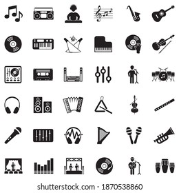 Music Icons. Black Flat Design. Vector Illustration.