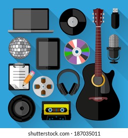 Music icons bundle. Flat design. Vector illustration. 