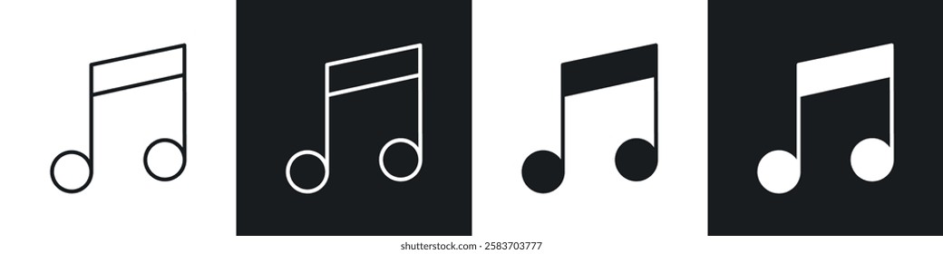 Music icons collection in black and white filled and line versions
