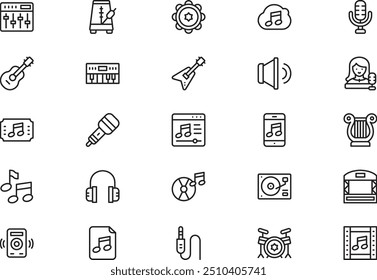 Music icons collection is a vector illustration with editable stroke.