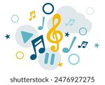 Music icons concept. Player and melody, songs and playlist. Treble clef and notes. Musical Notes design, Songs, Melodies