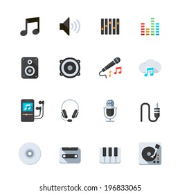 Musiksymbole: Flachbild-Symbolsatz für Web- und Mobile-Anwendungen