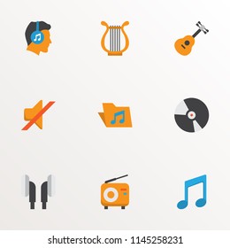 Music icons flat style set with silent, compact disk, musical and other male elements. Isolated vector illustration music icons.