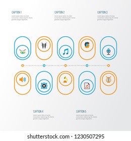 Music icons flat style set with play list, listen, percussion and other shellac elements. Isolated vector illustration music icons.
