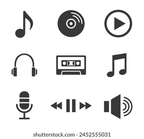 Music icons. Flat vector illustration. White background. 