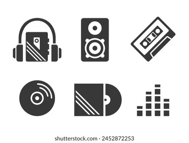 Music icons. Flat vector illustration. White background. 