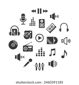 Music icons. Flat vector illustration. White background. 